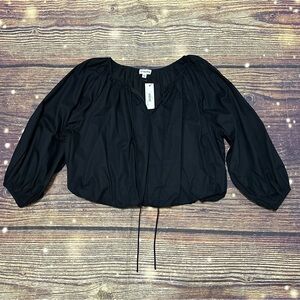 The Drop Shirred Neck Bubble Hem Black Top. Size XL. NWT.